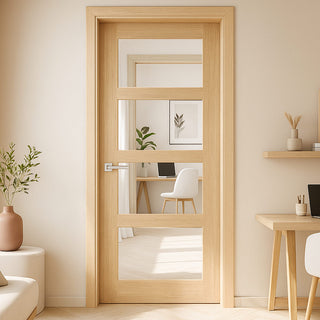 Image: Valdor - Shaker Oak Internal Door - Clear Glass - Unfinished
