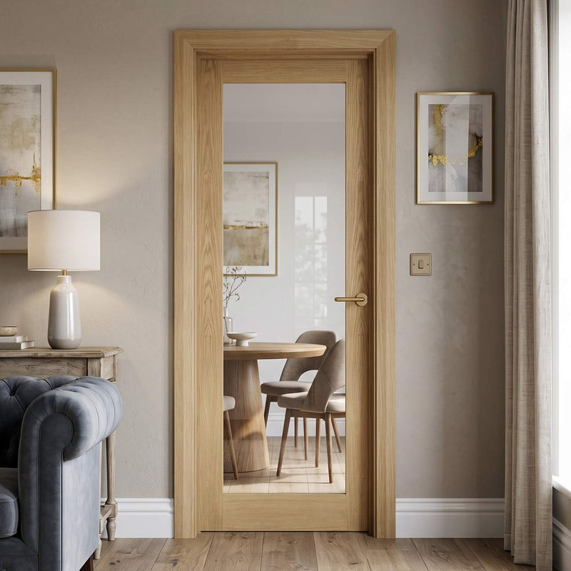 Walden Real American Oak Veneer Internal Door - Clear Glass - Unfinished