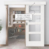 Single Sliding Door & Wall Track - Shaker 4 Pane Door - Clear Glass - White Primed