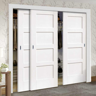 Image: Minimalist Wardrobe Door & Frame Kit - Three Shaker Doors - White Primed