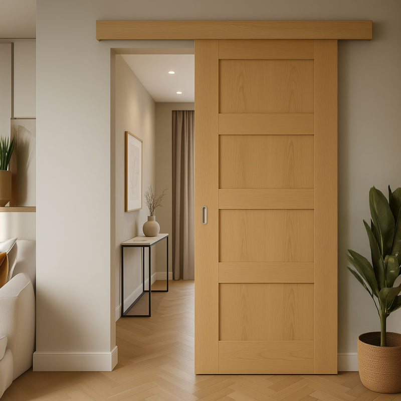 Bespoke Thruslide Surface Contemporary 4P Oak  Door - Sliding Door and Track Kit - Prefinished