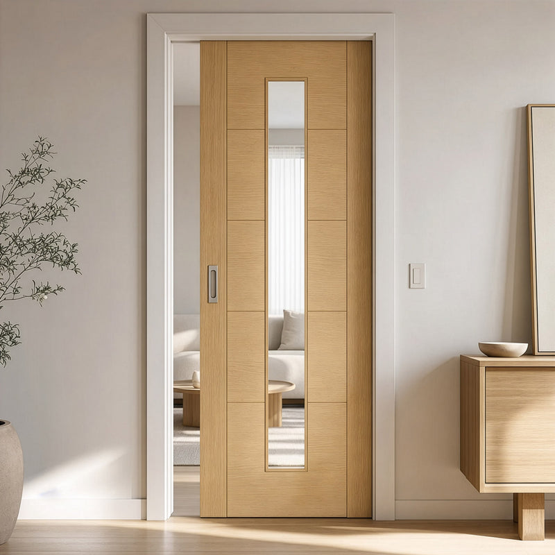 Valdor Ladder Oak Single Evokit Door - Clear Glass - Unfinished