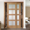 Minimalist Wardrobe Door & Frame Kit - Two Shaker Oak 4 Pane Door - Obscure Glass - Prefinished