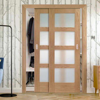 Image: Minimalist Wardrobe Door & Frame Kit - Two Shaker Oak Doors - Obscure Glass - Unfinished