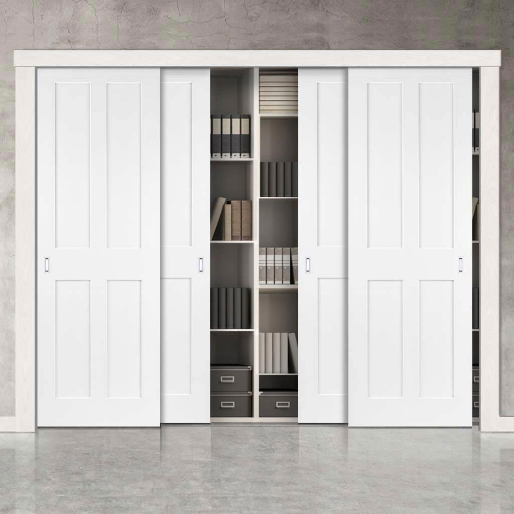 Minimalist Wardrobe Door & Frame Kit - Four Victorian Shaker 4 Panel Door - White Primed