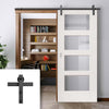 Single Sliding Door & Black Barn Track - Shaker 4 Pane Door - Clear Glass - White Primed