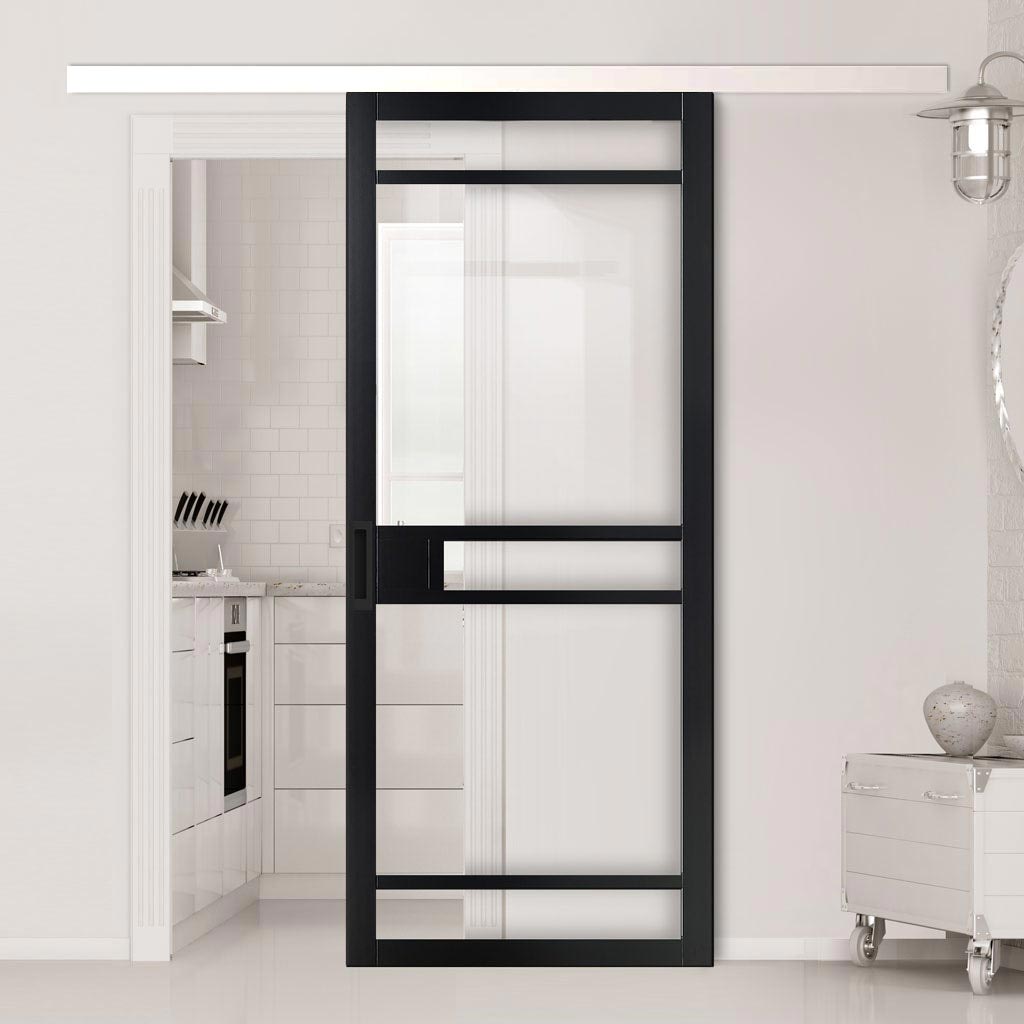 Single Sliding Door & Premium Wall Track - Eco-Urban® Sheffield 5 Pane Door DD6312G - Clear Glass - 6 Colour Options