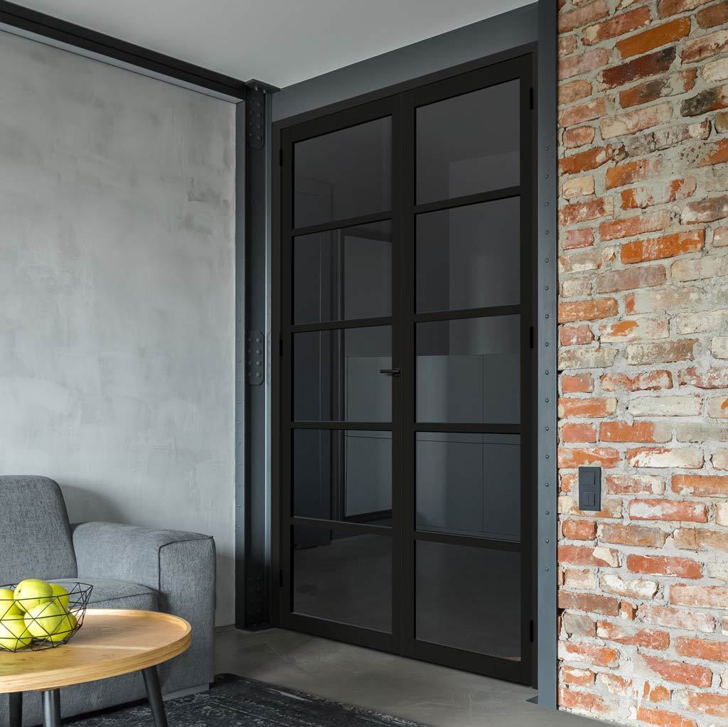 Shoreditch Black Internal Door Pair - Prefinished - Tinted Glass - Urb ...