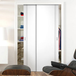 Image: Minimalist Wardrobe Door & Frame Kit - Two Sierra Blanco Flush Doors - White Painted