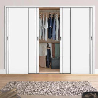 Image: Minimalist Wardrobe Door & Frame Kit - Four Sierra Blanco Flush Doors - White Painted