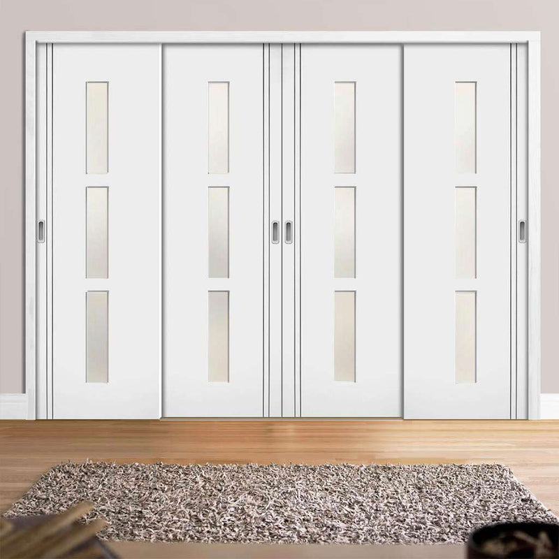 Minimalist Wardrobe Door & Frame Kit - Four Sierra Blanco Doors - Frosted Glass - White Painted