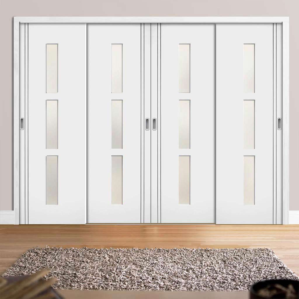 Minimalist Wardrobe Door & Frame Kit - Four Sierra Blanco Doors - Frosted Glass - White Painted
