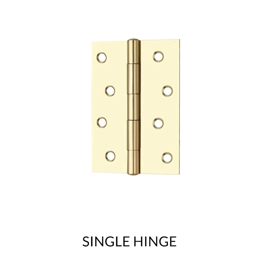 Ares Loft Style Polished Gold Finish Square Cornered Hinges 102x67x2mm - Single Hinge