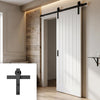 Single Sliding Door & Black Barn Track - Ely White Primed Door