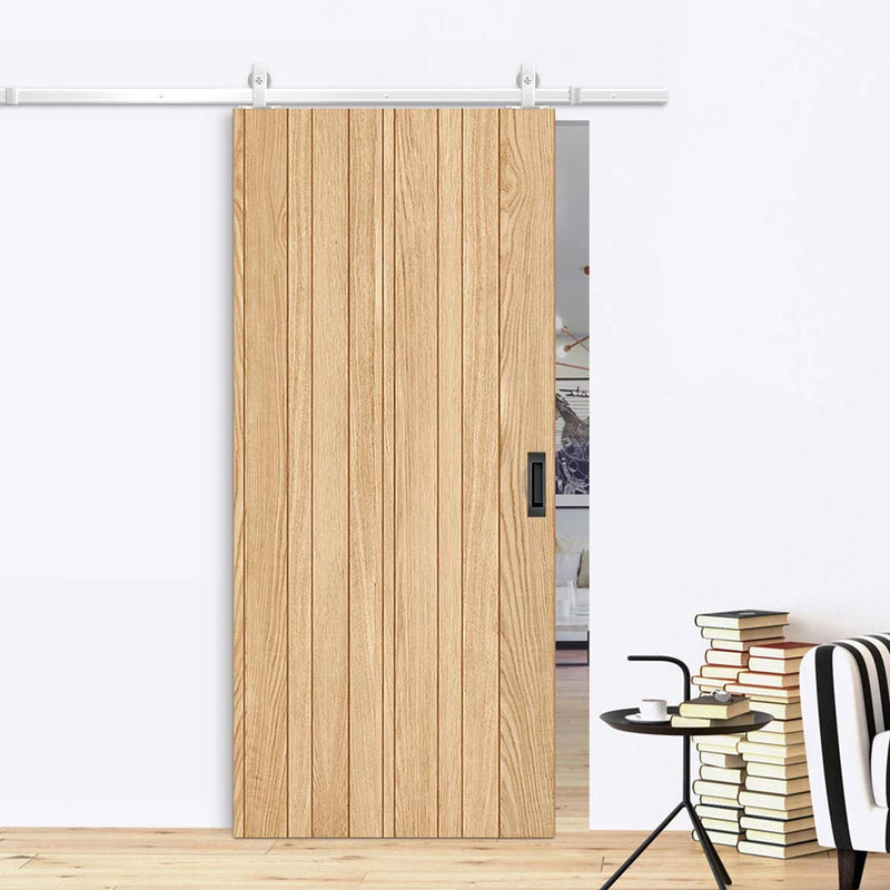 Top Mounted Stainless Steel Sliding Track & Door - Montreal Oak Flush Door - Prefinished