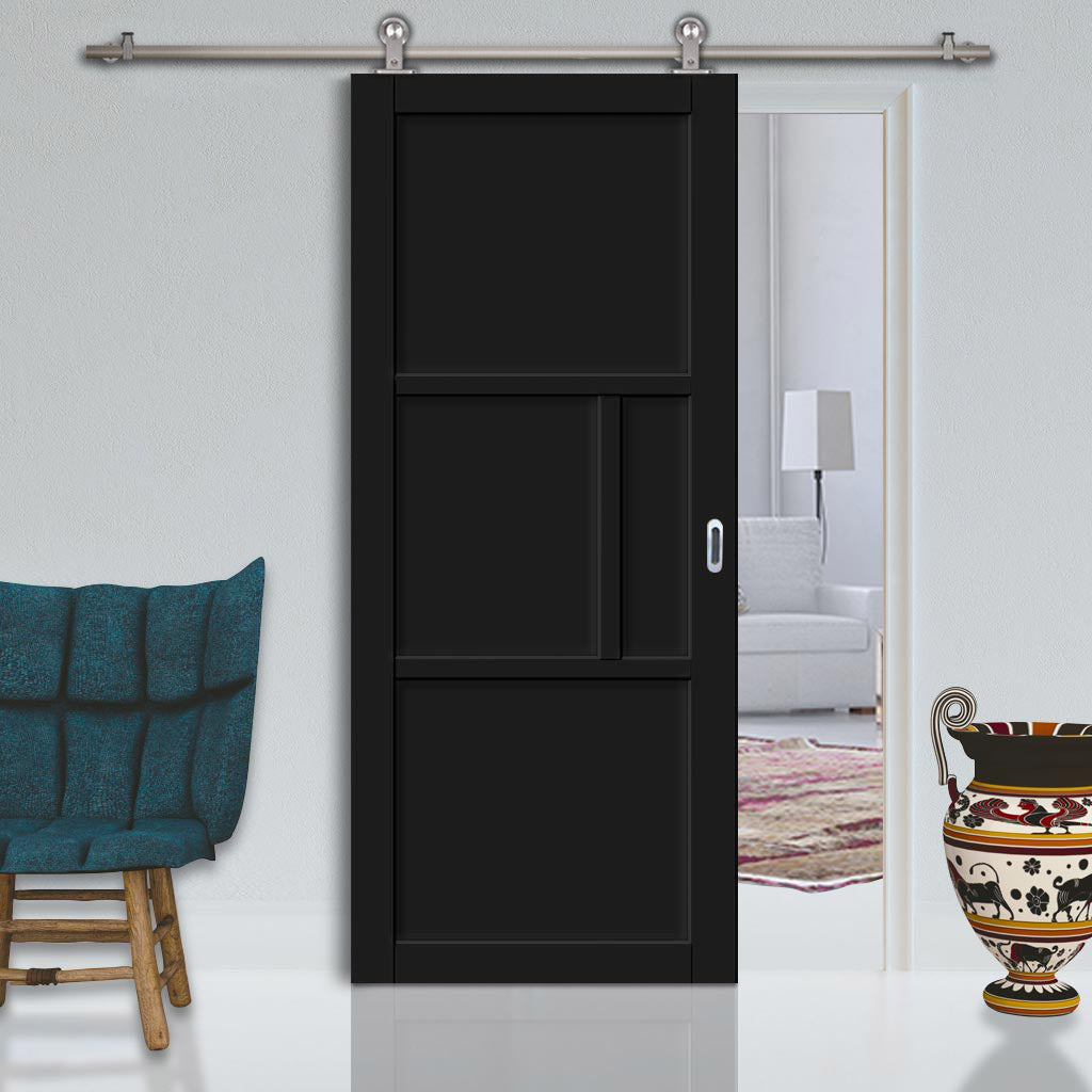 Sirius Tubular Stainless Steel Track & Solid Wood Door - Eco-Urban® Breda 4 Panel Door DD6439 - 6 Colour Options