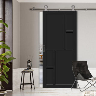 Image: Sirius Tubular Stainless Steel Track & Solid Wood Door - Eco-Urban® Cairo 6 Panel Door DD6419 - 6 Colour Options