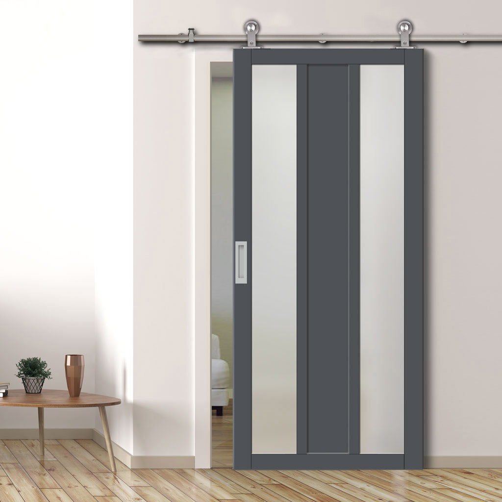 Sirius Tubular Stainless Steel Track & Solid Wood Door - Eco-Urban® Avenue 2 Pane 1 Panel Door DD6410SG Frosted Glass - 6 Colour Options