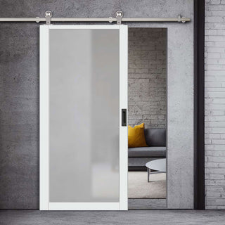 Image: Sirius Tubular Stainless Steel Track & Solid Wood Door - Eco-Urban® Baltimore 1 Pane Door DD6301SG - Frosted Glass - 6 Colour Options