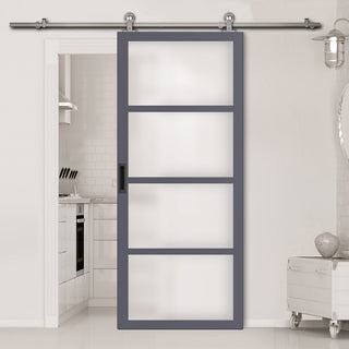 Image: Sirius Tubular Stainless Steel Track & Solid Wood Door - Eco-Urban® Brooklyn 4 Pane Door DD6308SG - Frosted Glass - 6 Colour Options