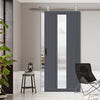 Sirius Tubular Stainless Steel Track & Solid Wood Door - Eco-Urban® Cornwall 1 Pane 2 Panel Door DD6404SG Frosted Glass - 6 Colour Options
