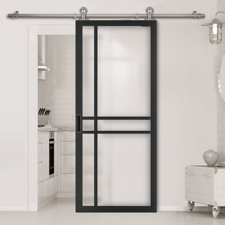 Image: Sirius Tubular Stainless Steel Track & Solid Wood Door - Eco-Urban® Glasgow 6 Pane Door DD6314SG - Frosted Glass - 6 Colour Options
