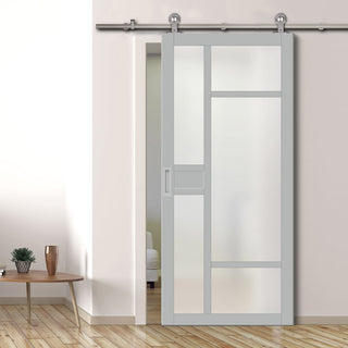Image: Sirius Tubular Stainless Steel Track & Solid Wood Door - Eco-Urban® Jura 5 Pane 1 Panel Door DD6431SG Frosted Glass - 6 Colour Options