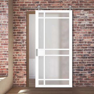 Image: Sirius Tubular Stainless Steel Track & Solid Wood Door - Eco-Urban® Leith 9 Pane Door DD6316SG - Frosted Glass - 6 Colour Options