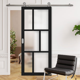 Image: Sirius Tubular Stainless Steel Track & Solid Wood Door - Eco-Urban® Milan 6 Pane Door DD6422SG Frosted Glass - 6 Colour Options