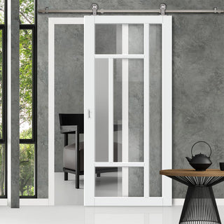 Image: Sirius Tubular Stainless Steel Track & Solid Wood Door - Eco-Urban® Portobello 5 Pane Door DD6438G Clear Glass(1 FROSTED PANE) - 6 Colour Options