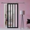 Sirius Tubular Stainless Steel Track & Solid Wood Door - Eco-Urban® Sintra 4 Pane Door DD6428SG Frosted Glass - 6 Colour Options