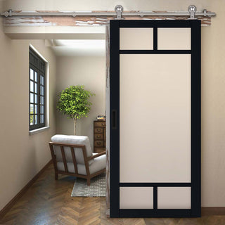 Image: Sirius Tubular Stainless Steel Track & Solid Wood Door - Eco-Urban® Sydney 5 Pane Door DD6417SG Frosted Glass - 6 Colour Options