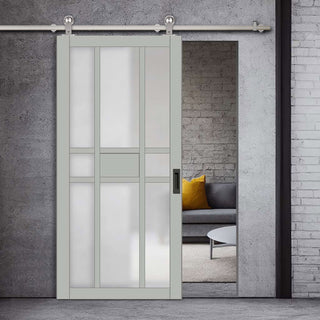 Image: Sirius Tubular Stainless Steel Track & Solid Wood Door - Eco-Urban® Tromso 8 Pane 1 Panel Door DD6402SG Frosted Glass - 6 Colour Options