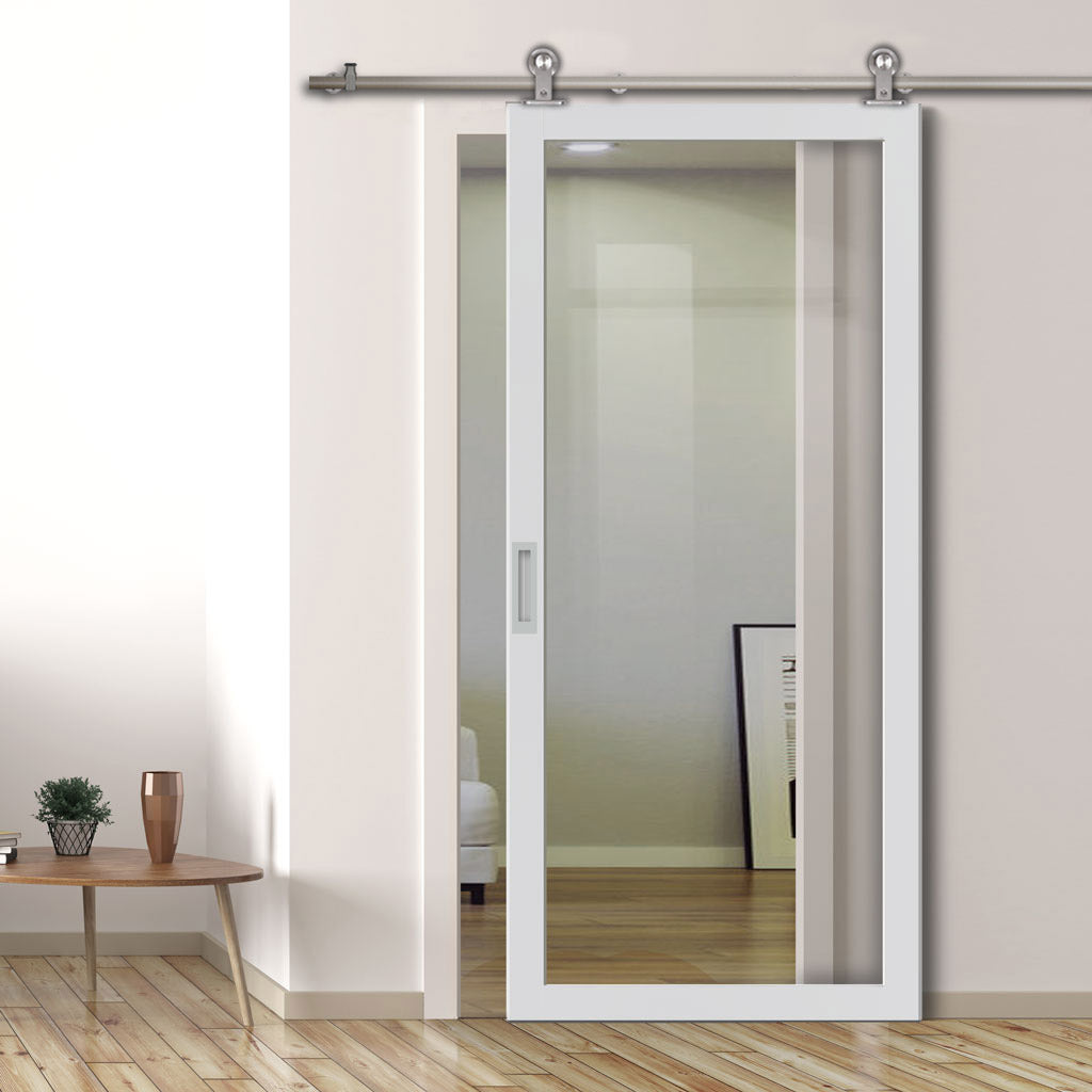 Sirius Tubular Stainless Steel Track & Solid Wood Door - Eco-Urban® Baltimore 1 Pane Door DD6301G - Clear Glass - 6 Colour Options
