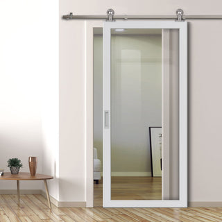 Image: Sirius Tubular Stainless Steel Track & Solid Wood Door - Eco-Urban® Baltimore 1 Pane Door DD6301G - Clear Glass - 6 Colour Options