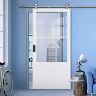 Image: Sirius Tubular Stainless Steel Track & Solid Wood Door - Eco-Urban® Berkley 2 Pane 1 Panel Door DD6309G - Clear Glass - 6 Colour Options