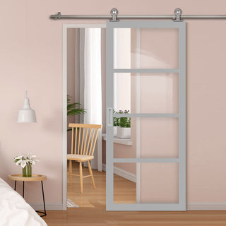 Image: Sirius Tubular Stainless Steel Track & Solid Wood Door - Eco-Urban® Brooklyn 4 Pane Door DD6308G - Clear Glass - 6 Colour Options