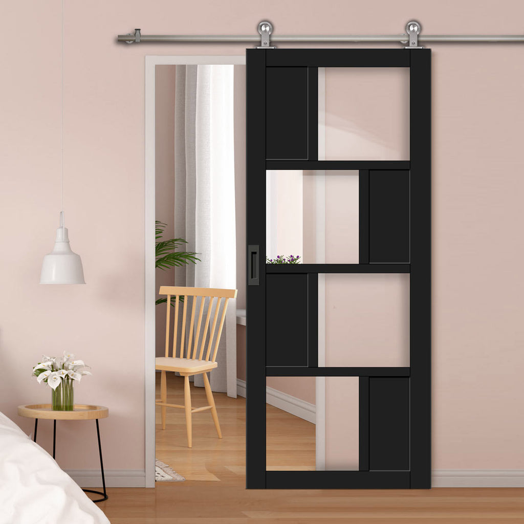 Sirius Tubular Stainless Steel Track & Door - Handcrafted Eco-Urban® Cusco 4 Pane 4 Panel Door DD6416G Clear Glass - 6 Colour Options