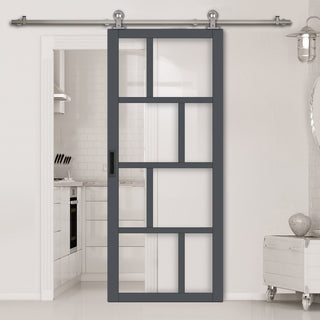 Image: Sirius Tubular Stainless Steel Track & Solid Wood Door - Eco-Urban® Kochi 8 Pane Door DD6415G Clear Glass - 6 Colour Options