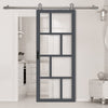 Sirius Tubular Stainless Steel Track & Solid Wood Door - Eco-Urban® Kochi 8 Pane Door DD6415G Clear Glass - 6 Colour Options