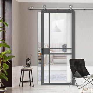 Image: Sirius Tubular Stainless Steel Track & Solid Wood Door - Eco-Urban® Leith 9 Pane Door DD6316G - Clear Glass - 6 Colour Options