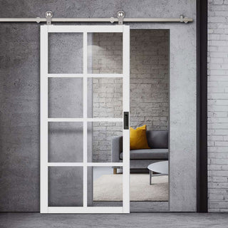 Image: Sirius Tubular Stainless Steel Track & Solid Wood Door - Eco-Urban® Perth 8 Pane Door DD6318G - Clear Glass - 6 Colour Options