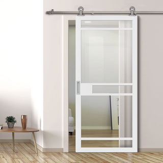 Image: Sirius Tubular Stainless Steel Track & Solid Wood Door - Eco-Urban® Sheffield 5 Pane Door DD6312G - Clear Glass - 6 Colour Options