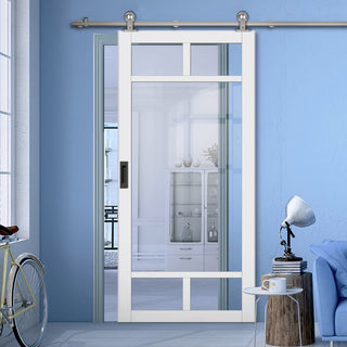 Image: Sirius Tubular Stainless Steel Track & Solid Wood Door - Eco-Urban® Sydney 5 Pane Door DD6417G Clear Glass - 6 Colour Options