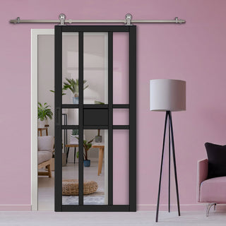 Image: Sirius Tubular Stainless Steel Track & Solid Wood Door - Eco-Urban® Tromso 8 Pane 1 Panel Door DD6402G Clear Glass - 6 Colour Options