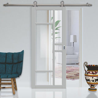 Image: Sirius Tubular Stainless Steel Track & Solid Wood Door - Eco-Urban® Isla 6 Pane Door DD6429G Clear Glass - 6 Colour Options