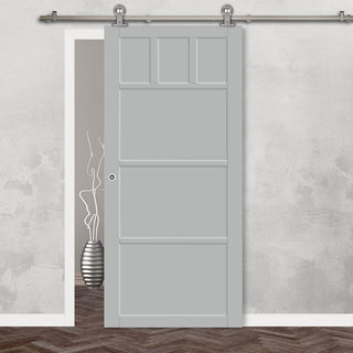 Image: Sirius Tubular Stainless Steel Track & Solid Wood Door - Eco-Urban® Lagos 6 Panel Door DD6427 - 6 Colour Options