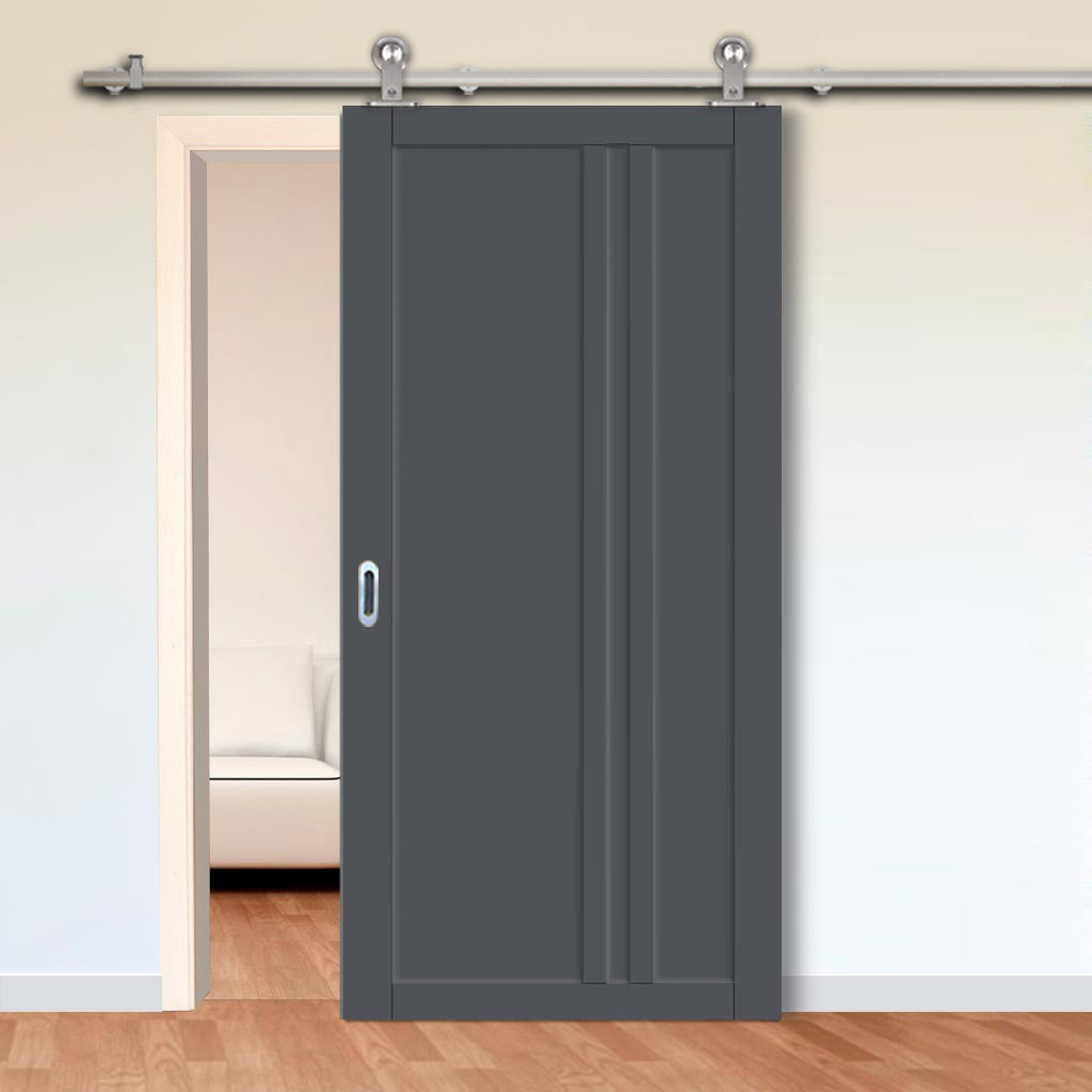Sirius Tubular Stainless Steel Track & Solid Wood Door - Eco-Urban® Melville 3 Panel Door DD6409 - 6 Colour Options