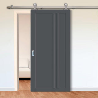 Image: Sirius Tubular Stainless Steel Track & Solid Wood Door - Eco-Urban® Melville 3 Panel Door DD6409 - 6 Colour Options