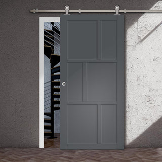 Image: Sirius Tubular Stainless Steel Track & Solid Wood Door - Eco-Urban® Milan 6 Panel Door DD6422 - 6 Colour Options